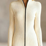 Modern Ribbed Textured Front Zip Dress