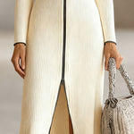 Modern Ribbed Textured Front Zip Dress