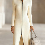 Modern Ribbed Textured Front Zip Dress