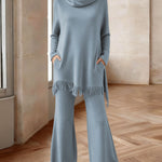 Nadorine Cozy Turtleneck Fringe Design Top Pants Set
