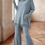 Nadorine Cozy Turtleneck Fringe Design Top Pants Set