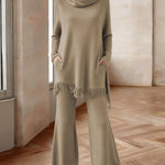 Nadorine Cozy Turtleneck Fringe Design Top Pants Set