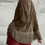 Retro Tassel Turtleneck Suede Top