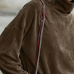 Retro Tassel Turtleneck Suede Top