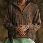 Vintage Fringe Suede Pullover Top