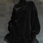 Velvet Lantern Sleeves Ruffle Dress