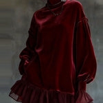 Velvet Lantern Sleeves Ruffle Dress
