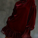 Velvet Lantern Sleeves Ruffle Dress