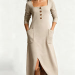 Practical Pockets Square Neck Midi Dress