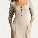 Practical Pockets Square Neck Midi Dress