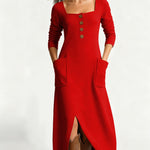Practical Pockets Square Neck Midi Dress