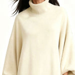 Nadorine Women's Comfort Turtleneck Balloon Sleeve Loose Dress