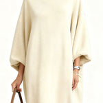 Nadorine Women's Comfort Turtleneck Balloon Sleeve Loose Dress