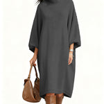 Nadorine Women's Comfort Turtleneck Balloon Sleeve Loose Dress