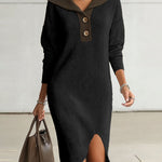 Everyday Color Block Collared Ribbed Dress