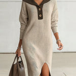 Everyday Color Block Collared Ribbed Dress