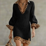 Leopard Trim Knit Mini Dress