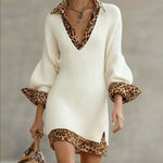 Leopard Trim Knit Mini Dress