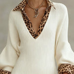 Leopard Trim Knit Mini Dress