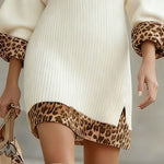 Leopard Trim Knit Mini Dress