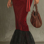 Nadorine Women's Deep V-Neck Bodycon Lace Hem Maxi Dress