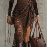 Elegant Velvet Turtleneck Top and Lace Wrap Skirt