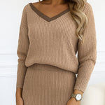 Elegant Colorblock Knit Sweater Skirt Set