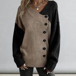 Nadorine Chic Colorblock Diagonal Button Sweater