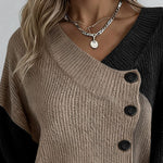 Nadorine Chic Colorblock Diagonal Button Sweater