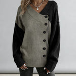 Nadorine Chic Colorblock Diagonal Button Sweater
