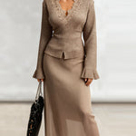 Romantic Chiffon Knit Blouse Skirt Set