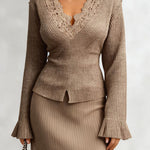 Romantic Chiffon Knit Blouse Skirt Set