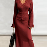 Romantic Chiffon Knit Blouse Skirt Set