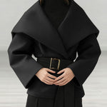 Elegant Oversized Collar Belted Coat