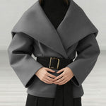 Elegant Oversized Collar Belted Coat