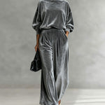 Leisure Relaxed Velvet Turtleneck Top Pants Set