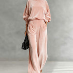 Leisure Relaxed Velvet Turtleneck Top Pants Set