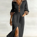 Leopard Patchwork Ribbed Knit Midi Dress