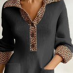 Leopard Patchwork Ribbed Knit Midi Dress