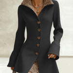 Leopard Print Patchwork A-Line Tweed Coat