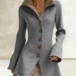 Leopard Print Patchwork A-Line Tweed Coat
