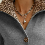 Leopard Print Patchwork A-Line Tweed Coat