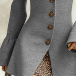 Leopard Print Patchwork A-Line Tweed Coat