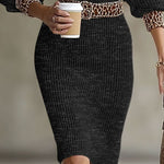 Ribbed Knit Leopard Print Patchwork Sweater Dress