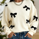 Oversized Bow Print Knit Sweater