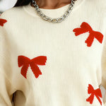Oversized Bow Print Knit Sweater