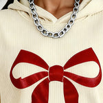 Nadorine Casual Cute Bow Design Knit Hoodie
