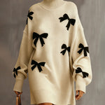 Loose Fit Bow Jacquard Knit Dress