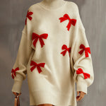 Loose Fit Bow Jacquard Knit Dress