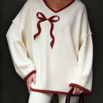 Nadorine Contrast Trim Bow Detail Fleece Top